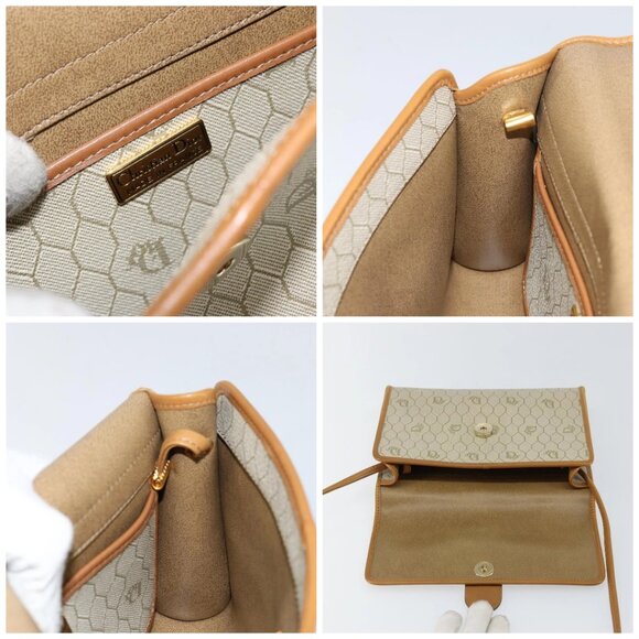 Christian Dior Honeycomb Canvas Shoulder Bag PVC Leather Beige Gold Auth BA7080 - Picture 15 of 16